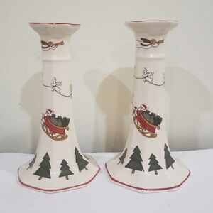 Festive Ceramic Candle Holders with Santa and Reindeer